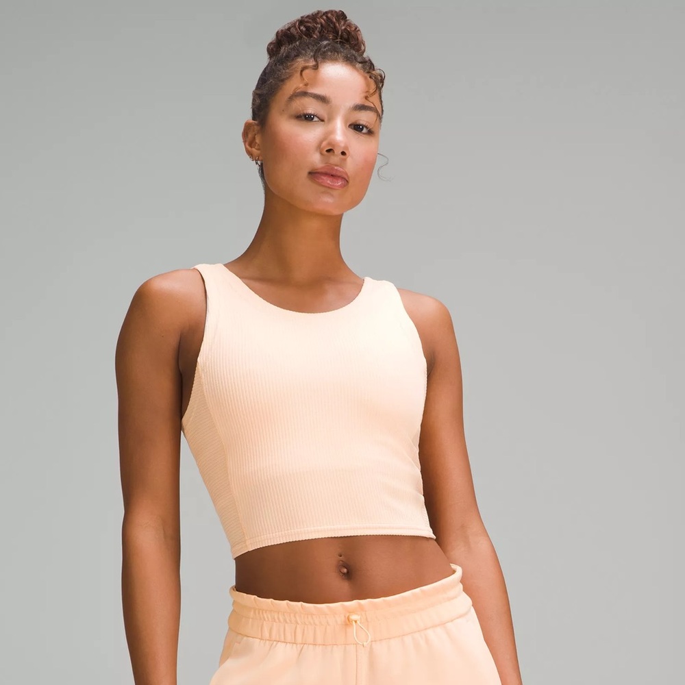 Lululemon Ribbed Softstreme Cropped Tank Top in Peach Bellini - 4